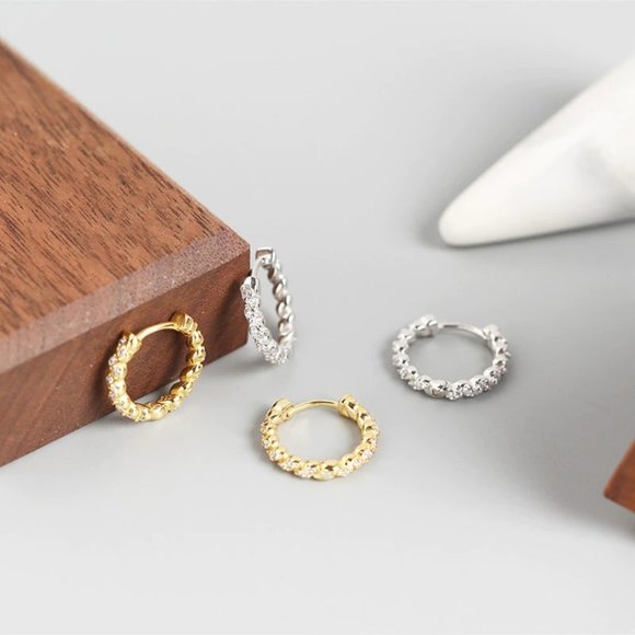 *NEW 925 Sterling Silver Braided Diamond Hoops - Picture 10 of 10